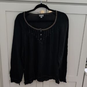 J. Jill Black Long Sleeve Blouse with Button Detail